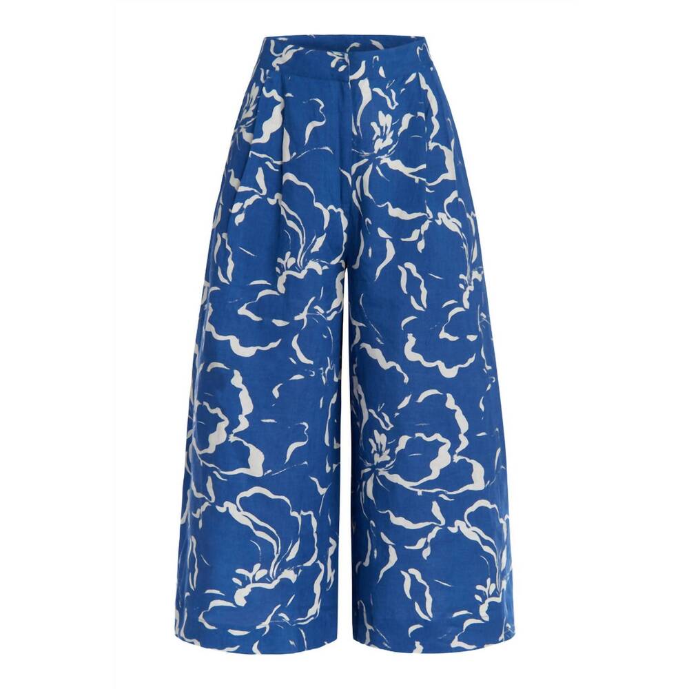 Wide-Leg High-Rise Floral Print Jeans — Blue